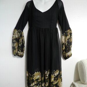 Wangezu layered sheer V neck, long sleeve maxi dress, neutral watercolor accent